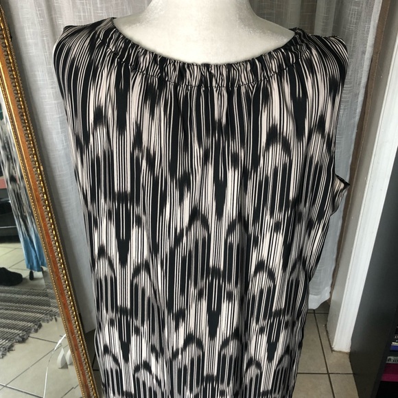 Ellen Tracy Dress Size 16  Sleeveless Black Blue Beige Sleeveless Ruffle Front - Picture 5 of 7